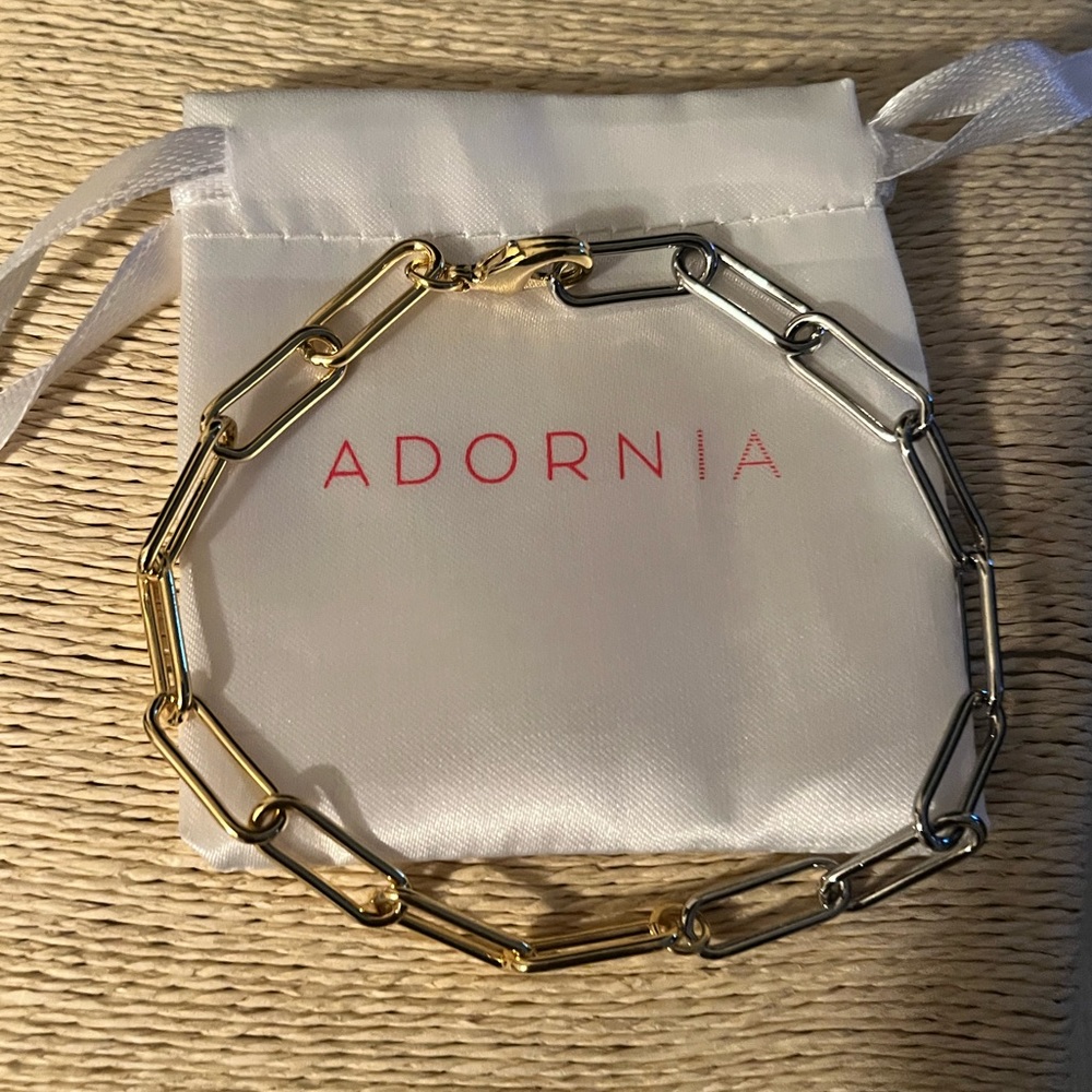 ADORNIA NWOT AUTHENTIC PAPER CLIP TWO-TONE STERLING SILVER ANKLE BRACELET